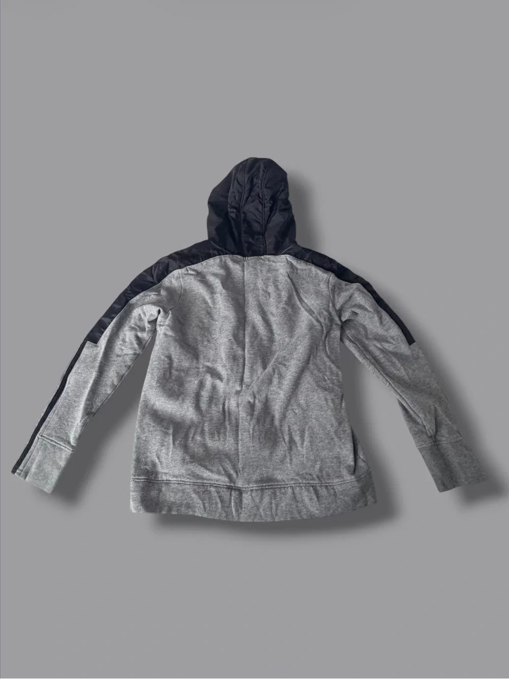 adidas Youth Full -Zip Hoodie Gray and Black Fleece-Lined (Kids Large)